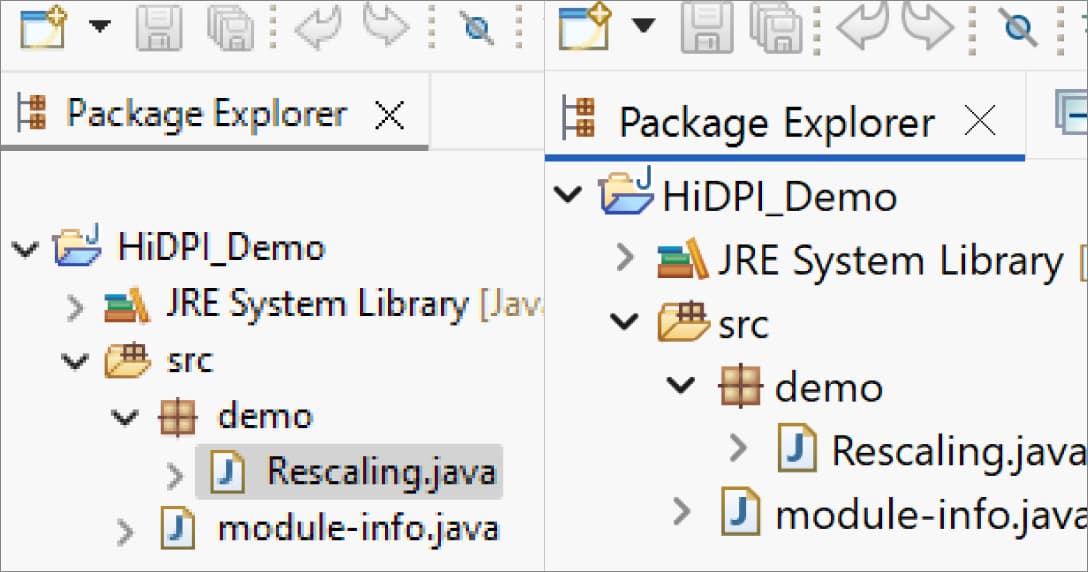 With the HiDPI improvement (right), the display is significantly sharper than without it (left). (Image: Yatta for heise developer)